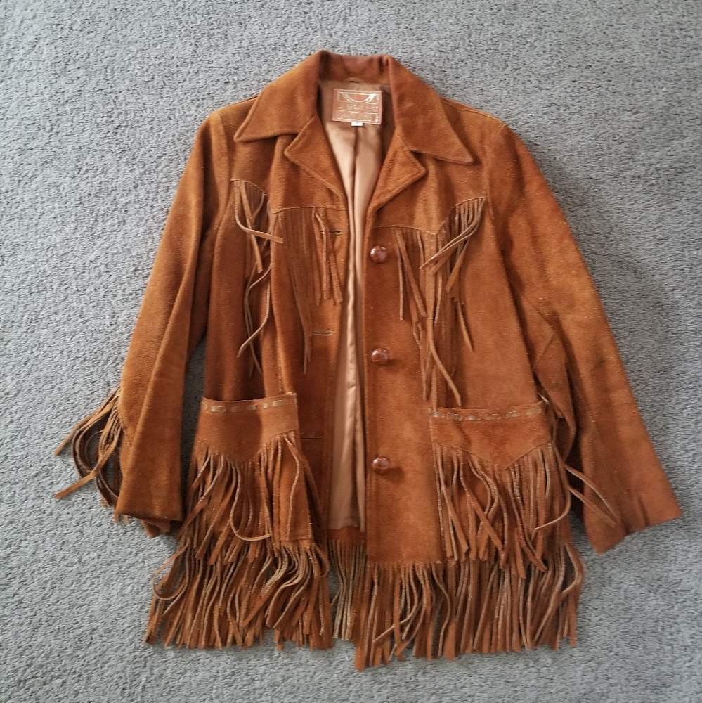 J Sully brown leather fringe jacket